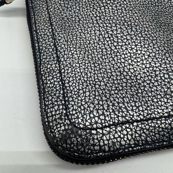 COLE HAAN Village Sheila Blue Metallic Pebbled Leather Expandable Crossbody Bag - Picture 5 of 17